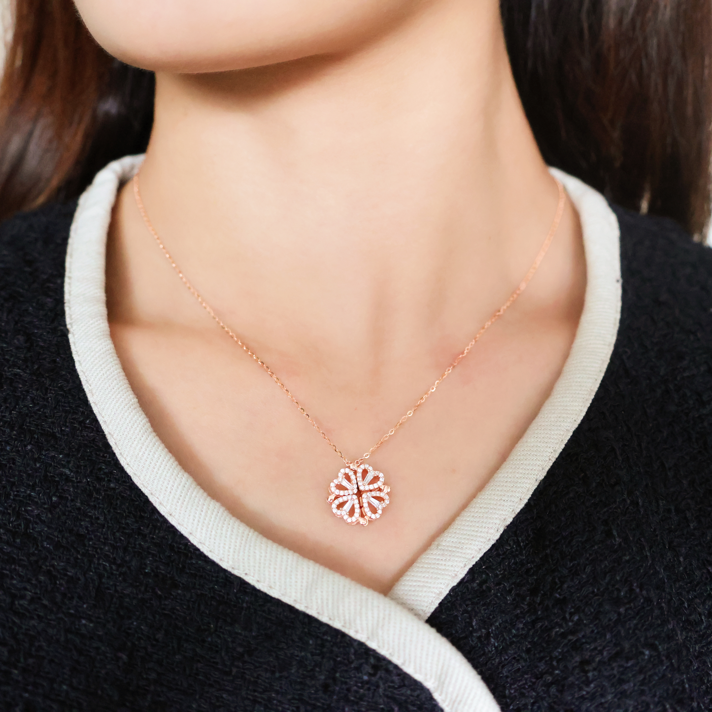 Heart-Clover Magnetic Pendant Necklace