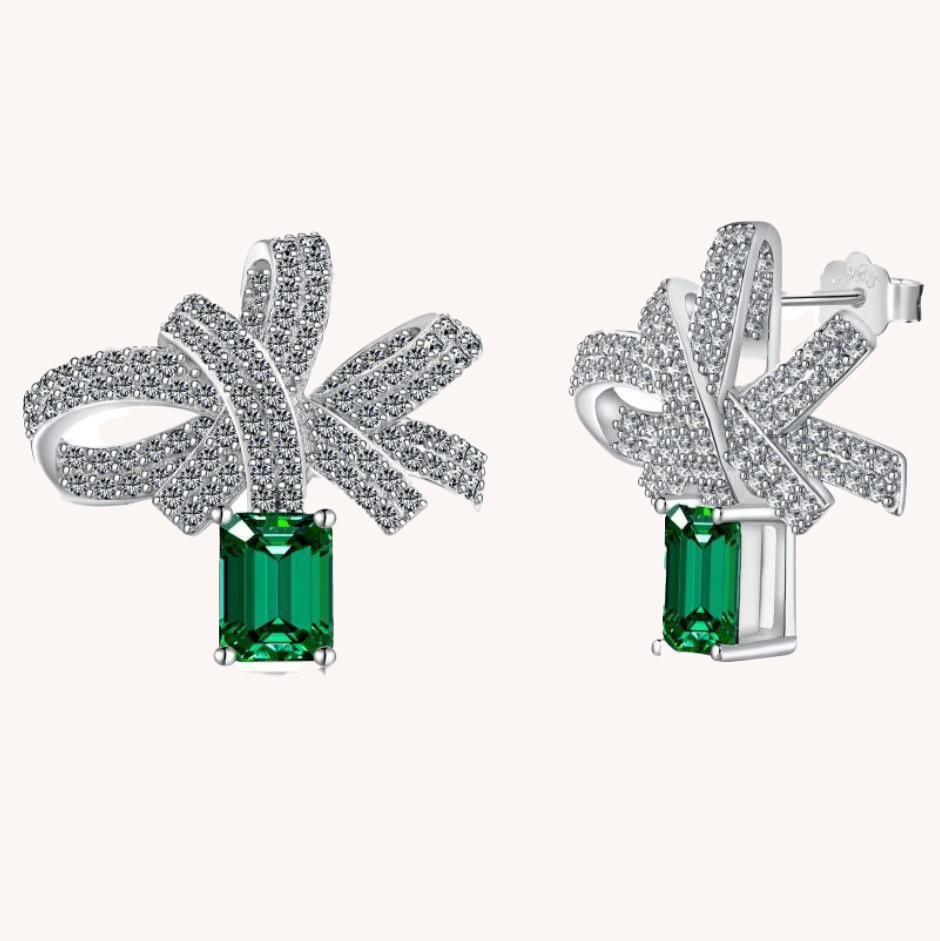 「Verdant Bow」Emerald Bow Earrings