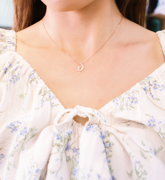 🐈 Moonlit Cat Pendant Necklace 🌙Cat language in the moonlight KRN520