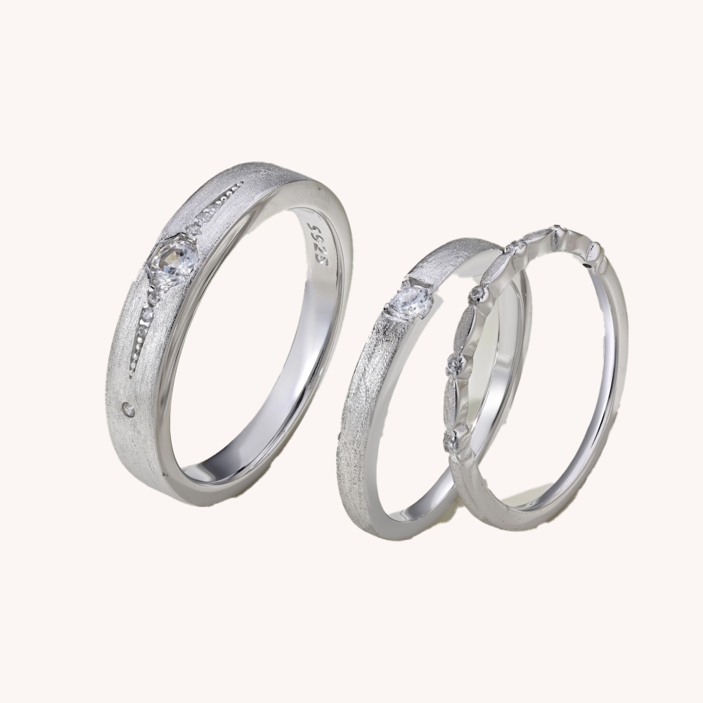 🌿"One Day Without Seeing, Three Autumns" Cable Pattern Couple Ring Set Three-Strand Rope Ring Set