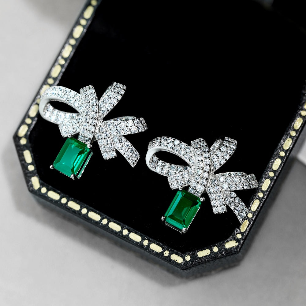 「Verdant Bow」Emerald Bow Earrings