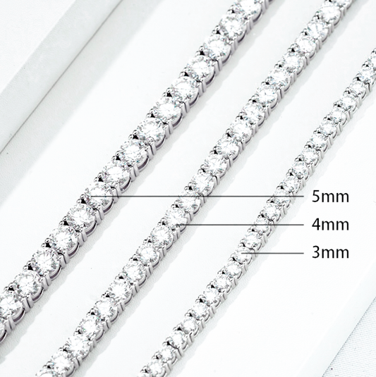 925 sterling silver platinum plated [four-claw moissanite] tennis chain (5.2ct/11.7ct/17.5ct) 