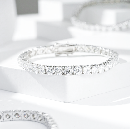 925 sterling silver platinum plated [four-claw moissanite] tennis chain (5.2ct/11.7ct/17.5ct) 