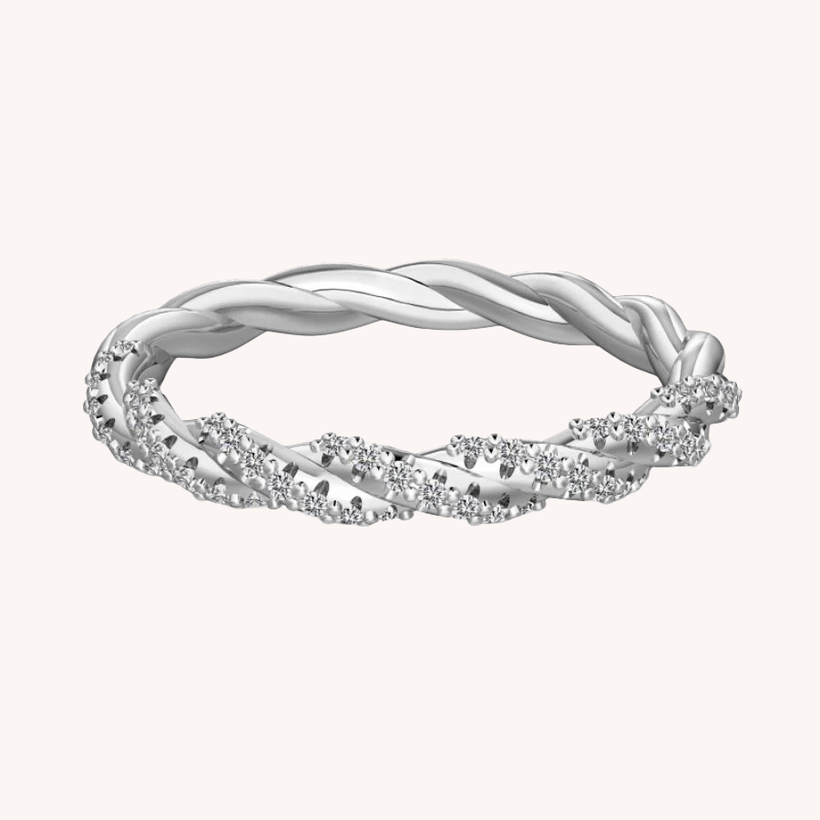 "Flowing Light·Rope Art" Full Diamond Twisted Rope Ring Pavé Cable Ring