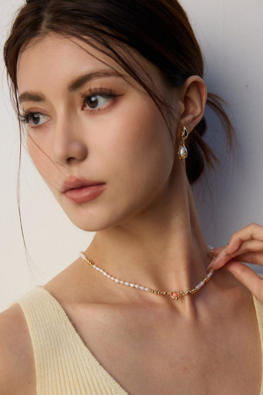 Elysian Pearl &amp; Red Agate Necklace
 Natural Pearl Rhodonite Necklace