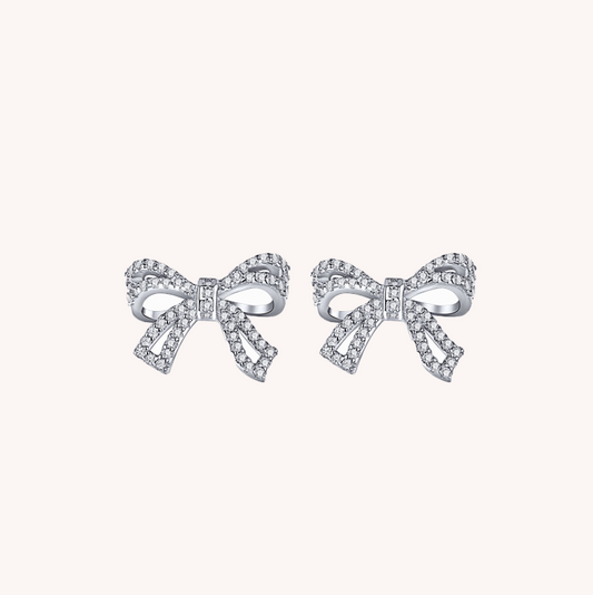 "Silk Bow" sterling silver diamond bow earrings