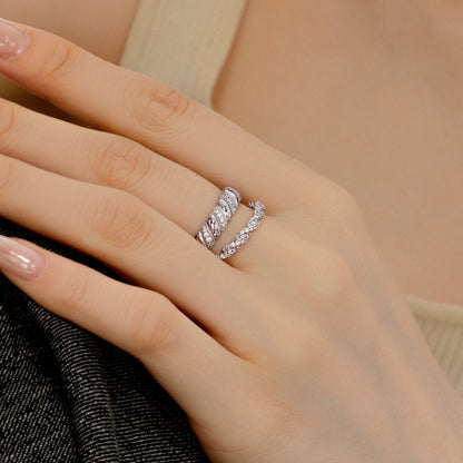 "Flowing Light·Rope Art" Full Diamond Twisted Rope Ring Pavé Cable Ring