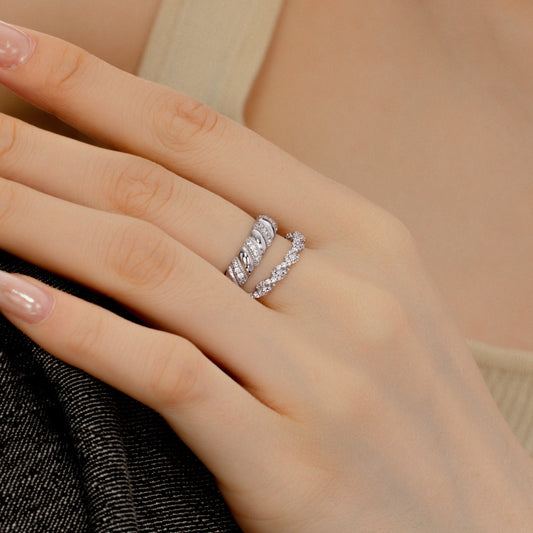"Flowing Light·Rope Art" Full Diamond Twisted Rope Ring Pavé Cable Ring