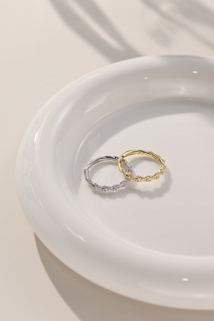 "Flowing Light·Rope Art" Full Diamond Twisted Rope Ring Pavé Cable Ring