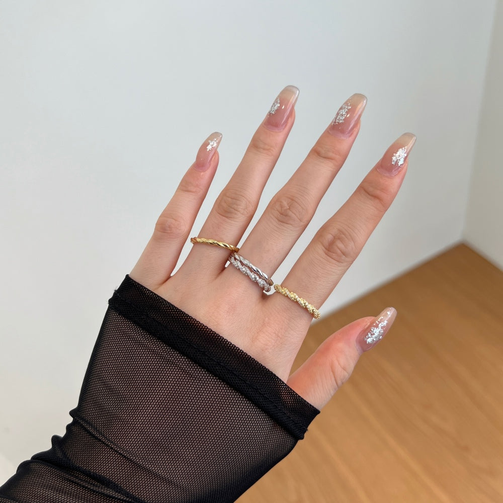 "Flowing Light·Rope Art" Full Diamond Twisted Rope Ring Pavé Cable Ring