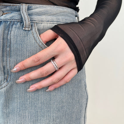 "Flowing Light·Rope Art" Full Diamond Twisted Rope Ring Pavé Cable Ring