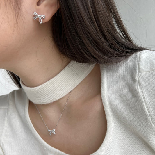 "Silk Bow" sterling silver diamond bow earrings