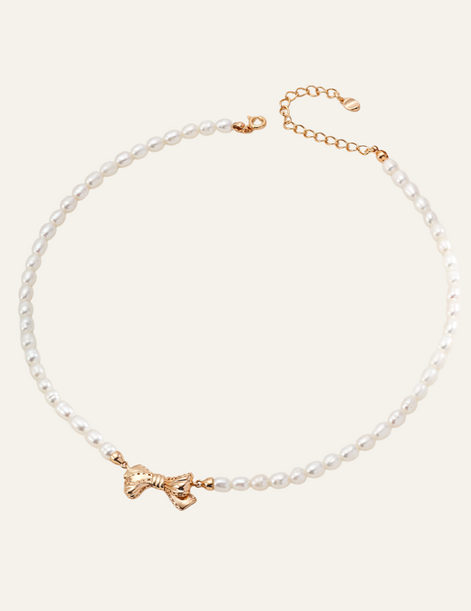 Noeud Vintage Bow Pearl Necklace 